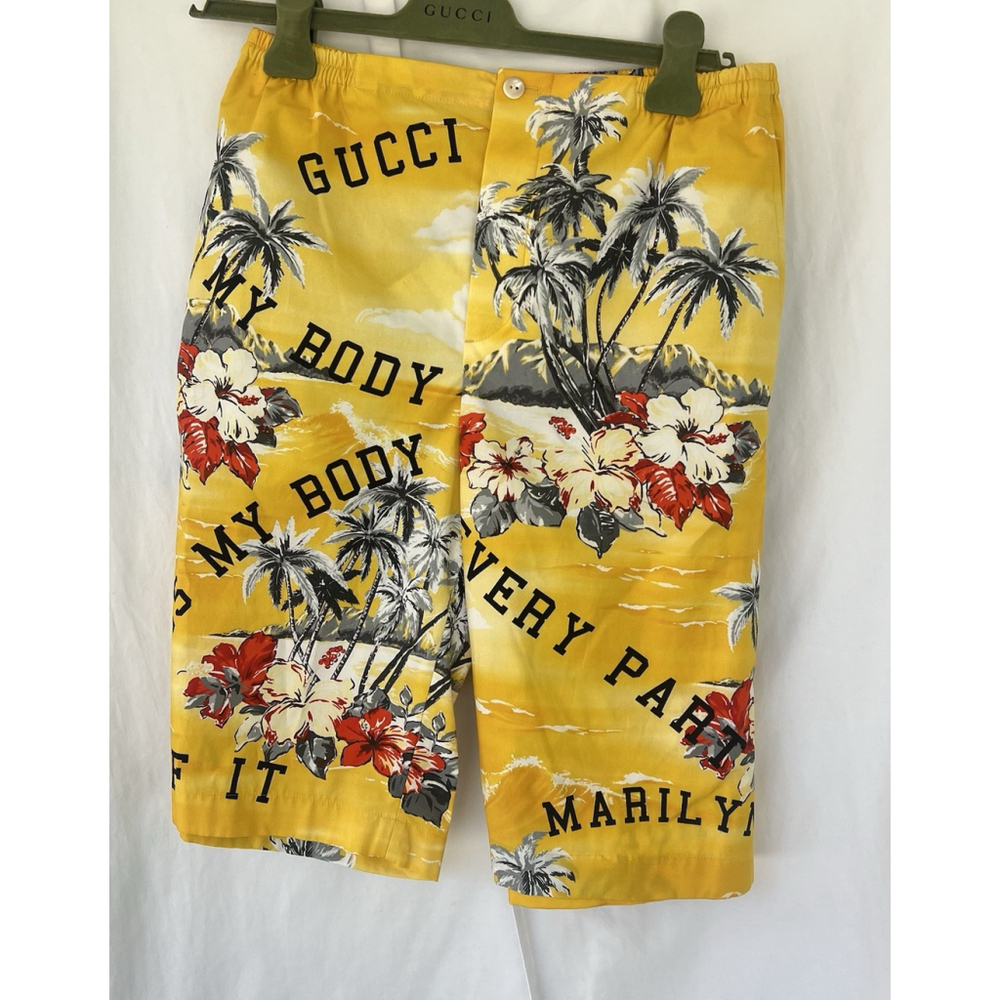 GUCCI Men’s Size IT 44 US 30 Yellow Multi Color Hawaiian Cotton Bermuda Shorts